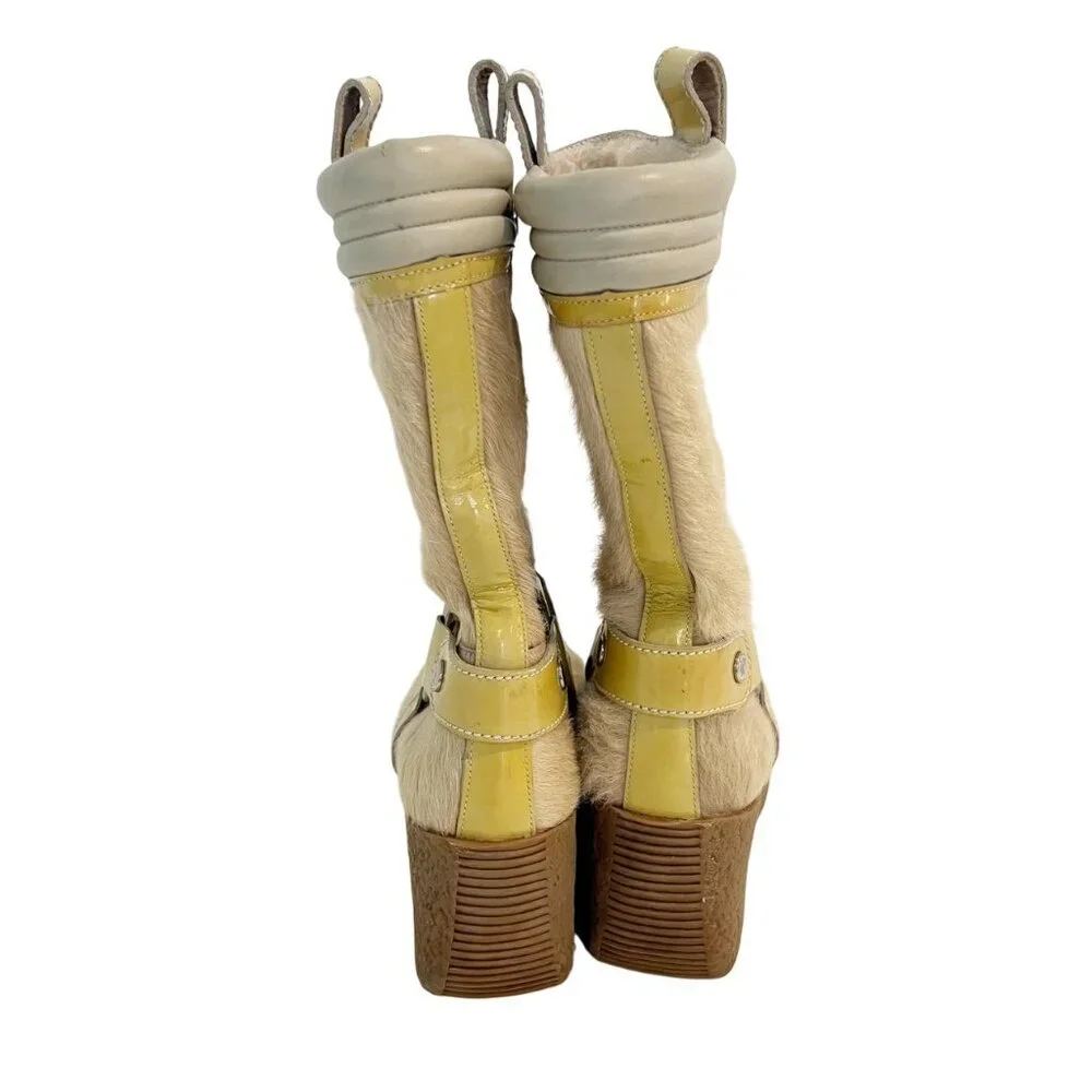 Cole Haan Cream Shearling Wedge‎ Boots Platform Cyber Y2K Bratz - Size 7.5